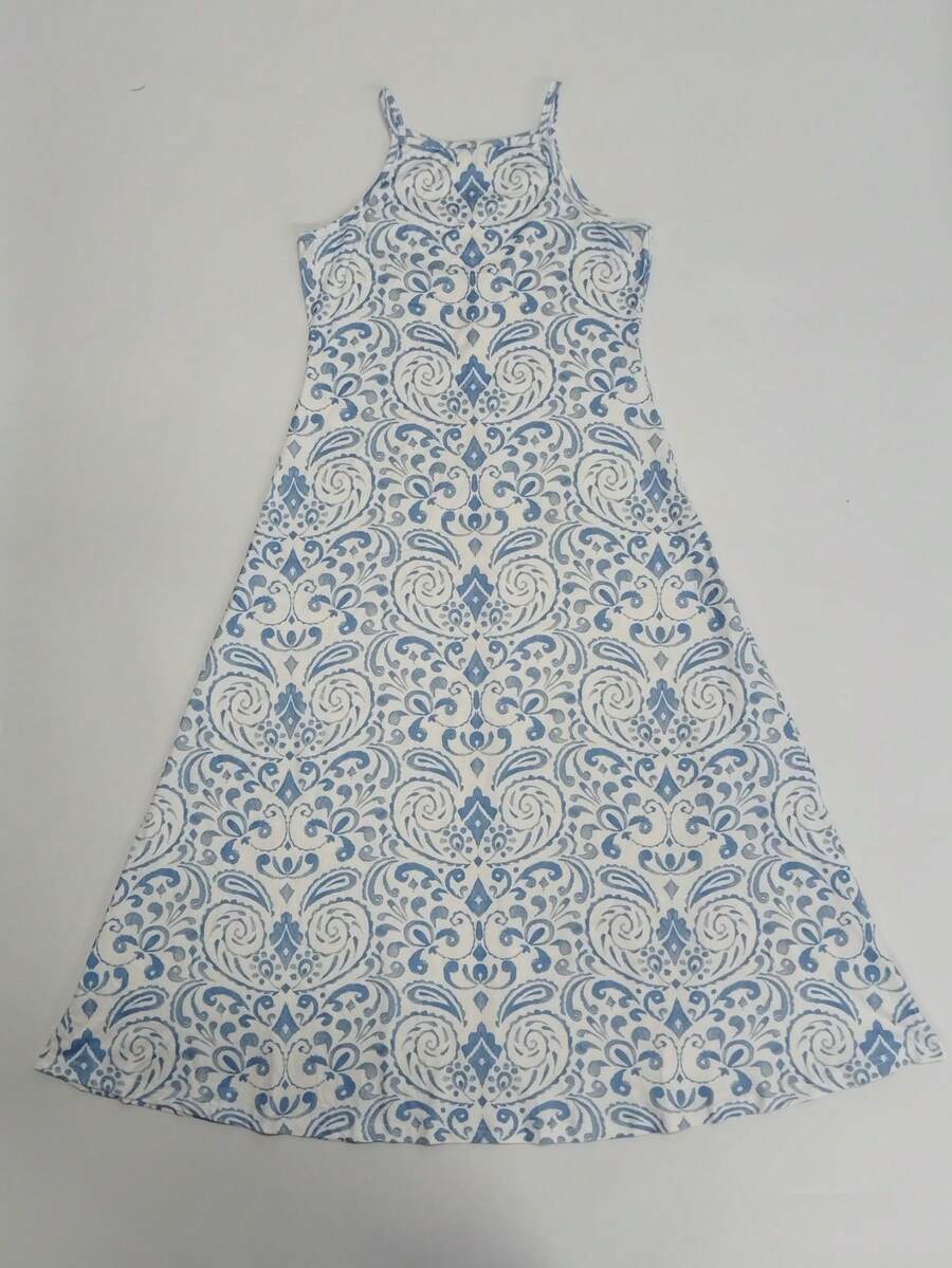 Fashionable Lightweight Elegant Women Summer Holiday Style Casual Versatile Slim Fit Outdoor/Indoor/Travel/Work Dress Options, Women's Spring/Summer Sleeveless Crew Neck Pattern Long Maxi Dress Camisole - White - View 1