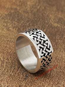 1pc US Size European Style Personalized Pattern Strip Stainless Steel Men's Ring, Christmas Halloween Gift For Dad, Friends, Colleagues, Boyfriend, Couples Wear - Ring - View 2