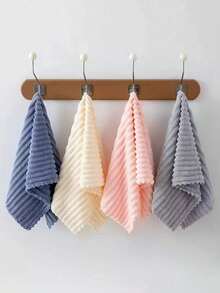 1pc Or 4pcs Set, Simple 3D Striped Coral Fleece Soft Absorbent Non-Shedding Towel, Supermarket Gift, Household Adult Couples Face/Hand Towel, 30*70cm Multi-Purpose Towel Or 52*100cm Large Towel Shower Towels For Beaty Salon, Hotel Sports,Home Essentials, Towel, Skin Care