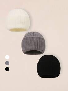 3pcs Baby Boy Girl Newborn Essentials Kids Beanie Hat, Infant Toddler Winter Warm Knit Fitted Cap Baby Accessories Things Bonnets - Multicolor - View 9