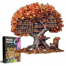 1pc Tree Library Wooden Puzzle, Asymmetrical Animal Shaped Wooden Jigsaw Puzzle Toy, Unique Party Game Gift, Decorative Art Puzzle, Tabletop Magic Puzzle, Creative Children's Educational Puzzle, Holiday Gift, Adult Wooden Puzzle, Christmas Gift, Back To School Gift, Birthday Gift (2D Puzzle) - Multicolor - View 1