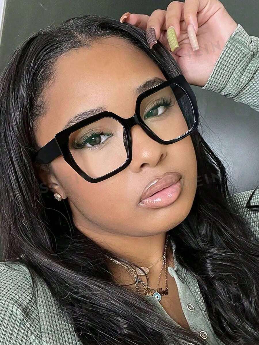 1PC Women's Acrylic Large Square Frames Fashion Black Glasses Suitable For Daily Reading, Work Commute And Campus Life Outfits With