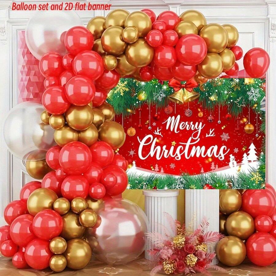 93pcs Party Balloon Arch Kit, Birthday Balloons - Red & Gold Christmas Theme Balloon Arch Kit For Holiday Party Decor, Festival Celebration, Event Decoration, Elegant Decor, Durable Balloons, Lightweight Material, Balloon Set, Home Decorator, Holiday Shopper - Multicolor - View 1