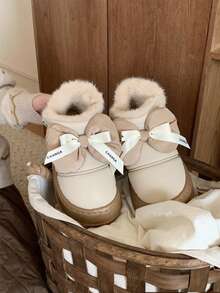 XIXITIAO 1 para uroczych, vintage'owych, kokardkowych śniegowców dla kobiet, grube pluszowe, krótkie zimowe buty, modne, uniwersalne, ciepłe, miękkie podeszwy, śniegowce, odpowiednie do noszenia na zewnątrz