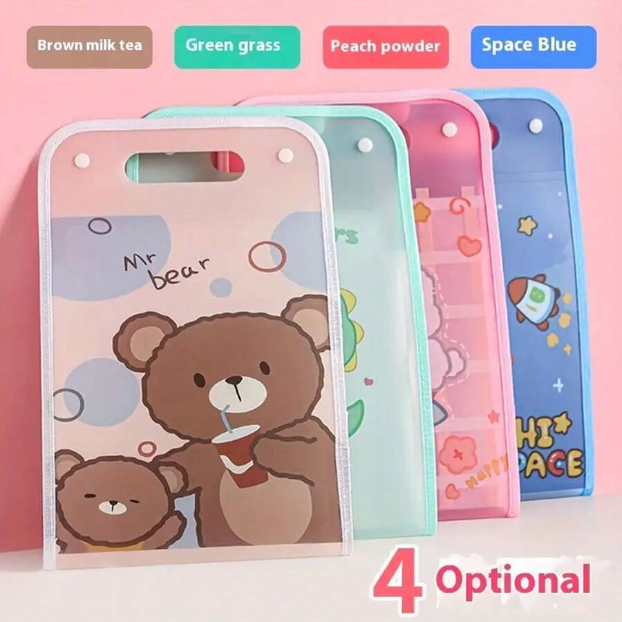 Cute Cartoon A4 Vertical Hand-Held Multi-Layered Accordion Bag For Office Document Storage, Student And White-Collar Worker Use, Suitable For Test Papers And Materials Organization. - Multicolor - View 1