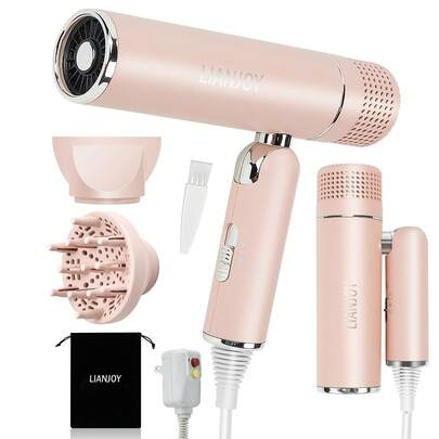 LIANJOY Foldable Fast Drying Hair Dryer With Diffuser, 1600W Professional Ionic Blow Dryer With Intelligent Constant Temperature For Women, Lightweight, Portable Hairdryer For Travel, Valentine's Day Gift Set For Lover, Girlfriend And Boyfriend