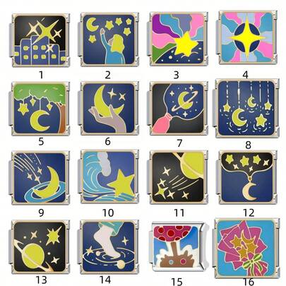 1/5/10/20/30/50pcs Stainless Steel Modular Bracelet Components, Romantic Starry Night Sky Series, DIY Detachable Bracelet Spring Cube