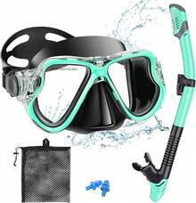 VIESS Gafas de Snorkel, Juego de esnórquel, Snorkel Anti Fugas, Juego deáscara Vista panorámica 180°, Vidrio Templado Anti empañamiento con Tapones para oído, Ideales para Snorkeling, - VERDE - Ver 13