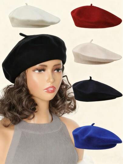 قبعة بيريه فرنسية مُحبوكة للنساء، مريحة وأنيقة، مناسبة للخريف/الشتاء، بطراز كاجوال عتيق للارتداء اليومي، قبعة بيريه سوداء