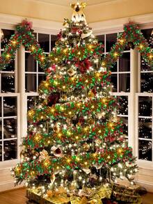 5M Guirnalda de oropel con 50 luces LED para árbol de Navidad, adornos colgantes para árbol de Navidad, Año Nuevo, decoración del hogar y exterior (alimentado por batería)