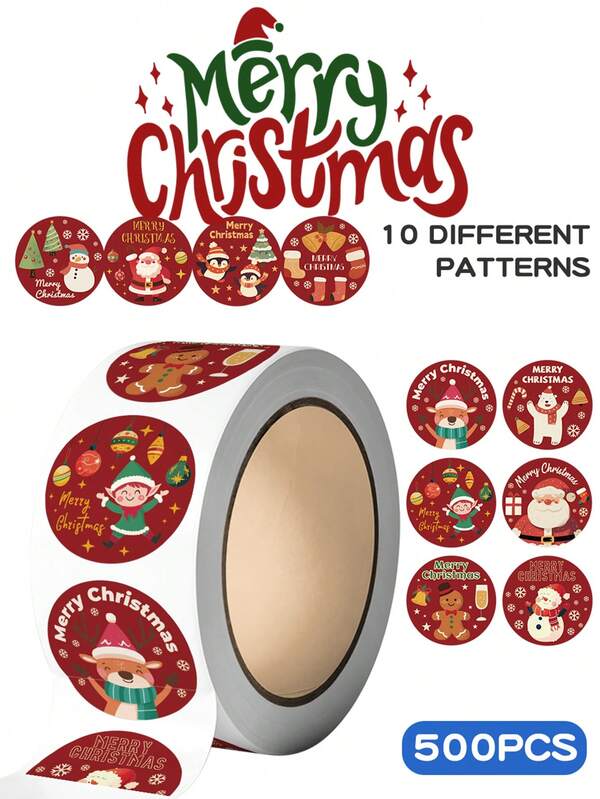 500PCS Happy Christmas Santa Claus Gingerbread Man Red Stickers Cute Cartoon Girl Stickers Roll Round Self-Adhesive Decorative Winter Tags Stickers For Xmas Party For Children Teens Adults Sealing For Envelope Water Bottle Laptop Greeting Cards Cups Presents Student Rewards School New Year Christmas Kids Toy Gift Labels Suppliers