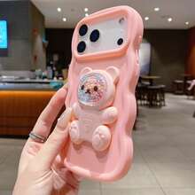 (Phone Holder Case) Cute Bear Phone Case, Macaron Phone Case + Wrist Strap, Compatible With IPhone 17 Pro Max/16 Pro Max/15 Pro Max/14 Pro Max/13 Pro Max/12 Pro Max/11 Pro Max/XS Max/7/8 Plus, Compatible With Samsung, Honor,