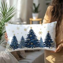 1 pièce Housse de coussin imprimée avec sapin de Noël et flocons de neige, en velours pêche doux, 12"X20"/16"X24" pour canapé moderne, décoration de fête, cadeau - Multicolore - Voir 6