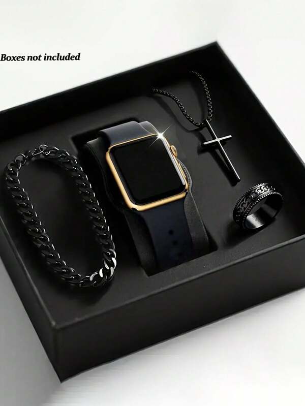 4/1 Set Boy Fashion Simple Classic LED Digital Display Square Electronic Watch, Suitable For Boys To Wear. It Comes With A Luxurious Fashion Bracelet, Necklace And Ring Set. It Is Suitable For Students And Is Very Suitable For Use In Daily Life Such As Going Back To School, Parties And Traveling. It Is Very Suitable As A Gift For Friends, Birthday Gifts, Graduation Season Gifts, Christmas Gifts. It Is The Perfect Gift For Boys.