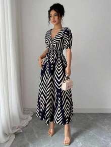 Long Printed Dress - 藏蓝色 - 查看 2
