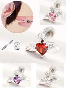 1 Stück hypoallergenes Titan-Stahl Ohrknorpel Piercing mit funkelnden Zirkonia Engelflügeln, barockes Design, geeignet für Ohrdurchbohrung