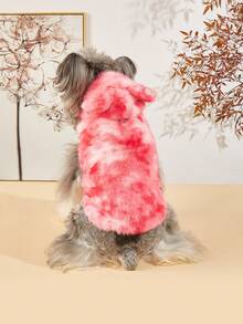 Giacca in pelliccia di coniglio tie-dye, felpa con cappuccio calda, gilet di moda, indumenti per animali domestici in pile antivento adatti per gatti e cani di taglia media e piccola, autunno/inverno