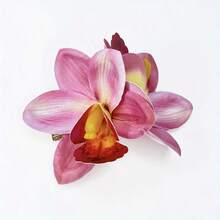 1PCS New Hawaiian Simulation Orchid Flower Duckbill Clip Hairpin Side Hairpin Suitable For Bridal Wedding Hawaii Beach Tropical Party Decoration - 玫瑰紅 - 查看 1