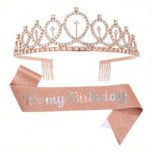 2pcs Birthday Party Decoration Crown Headpiece, It's My Birthday Sash Birthday Gift Party Decoration Party Supplies Set, Suitable For Halloween, Christmas Events And Party Supplies