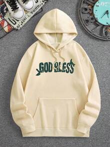 Zrgoth 男士连帽衫，美式街头风格宗教图案印花保暖套头卫衣，秋冬款 - 杏色 - 查看 7