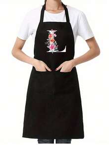 1pc Black Kitchen Cooking Apron, Modern Polyester Oil-Proof Apron, Black Kitchen Apron, Polyester Apron For Garden, Kitchen And Housework Perfect For Home, Restaurant, And Kitchen Cooking