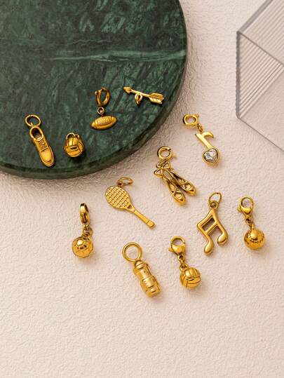 1pc Stainless Steel 18K Gold Plated Pendant, Featuring Dollar Bill, Tennis Racket, Baseball Bat, Rocket, Arrow Designs, Showcasing Feminine Charm, Suitable For DIY Jewelry, Necklace, Bracelet, Earrings, Keychain, Bag Accessories, Women's Jewelry Gifts, Wallet Accessories, Stainless Steel Pendant, DIY Accessories