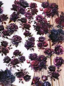 1 Pack Of Rose Flower Notebook Stickers, Retro Creative Aesthetic Stickers, Holiday Gifts, DIY Decorative Collage Handmade Materials, Personalized Scrapbook School Stationery Supplies Fantasy Theme, Asymmetrical Shape, Floral Decoration