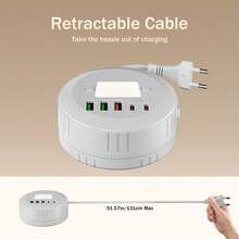 2025 Autumn/Winter New Arrivals-1 Pc Multi-Plug USB Port Power Strip With Dimmable LED Night Light: Adjustable Light, Multi-Device Charger (3 USB-A, And 2 Type-C Ports),131CM Extension Cord - Ideal For Bedrooms,Home, Office, Bedside, Travel,White And Black