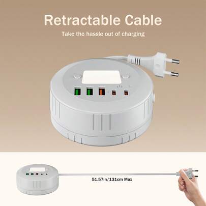 2025 Autumn/Winter New Arrivals-1 Pc Multi-Plug USB Port Power Strip With Dimmable LED Night Light: Adjustable Light, Multi-Device Charger (3 USB-A, And 2 Type-C Ports),131CM Extension Cord - Ideal For Bedrooms,Home, Office, Bedside, Travel,White And Black