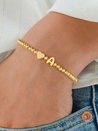 Klassiskt moderiktigt hjärtarmband med bokstäver, lyxigt justerbart kedjearmband A-Ö, presentsmycken för kvinnor