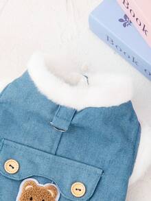 1 szt. Nowa kamizelka dżinsowa z klamrą do smyczy dla małego misia, z podszewką termiczną, odpowiednia dla małych psów, takich jak pudle, pluszowe misie i .