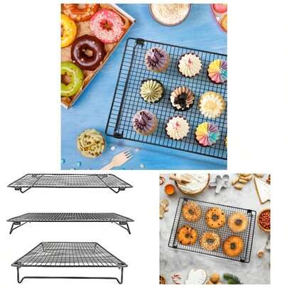 2 - Piece Cooling Rack With Collapsible Folding - Cooking, Roasting, Drying, Grilling Black
