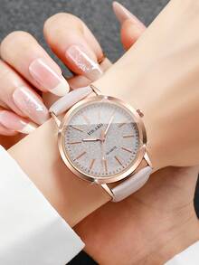 1 pieza Reloj de pulsera de mujer de moda minimalista con esfera mate y cuarzo clásico, elegante y con estilo (solo el reloj, sin caja) - Gris - Ver 2
