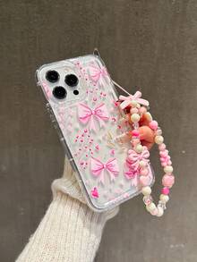 Süße minimalistische Herz- & Schleifen-stoßfeste Handyhülle mit Handschlaufe, modisches Handyzubehör kompatibel mit iPhone 11 12 13 14 15 Pro Max/13 Pro Max XR XS 16 16 Pro Max 17/17 Pro Max/17 Air, A54 5G, A52, A14, A15, A12, S22, S21, S25, S24, S25 Ultra, S21, A04, A05, A12, A13 5G, A21S Serie, süß