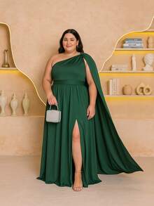 Women's Long Dress Plus Size With Cape Party Wedding Bride Graduation Bridesmaids Elegant Party Mesh With Belt Timeless - Màu xanh lá cây đậm - Xem 3