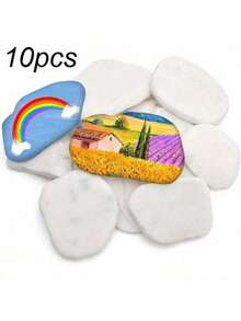 10pcs Flat Painting Stones, Painted Pebbles, Drawing Stones, Crafts Flat Pebbles, Decorative Stones Natural Stones, White Smooth Large Pebbles, Yard And Garden Decor - Outdoor And Garden Supplies 1.18-3.15 Inches - Multicolor - View 11