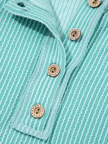 Acelitt Damen Frühlings- und Herbst Locker sitzende, runde Ausschnitt Strickbluse mit mehrfarbigem, verdrehtem Muster und Knöpfen