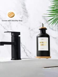 1pc 12OZ/350ML Mouthwash Dispenser, Coffee Syrup Bottle, Soy Sauce Vinegar Bottle, Bathroom Glass Mouthwash Rinser With Stainless Steel & Bamboo Sprout, Reusable Mouthwash Cup, Bamboo Tray And Stickers - Multicolor - View 4