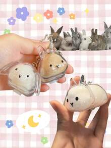 1pc Rabbit Fur Key Chain, Transparent Gashapon Charm, Rabbit Hair Memorial Capsule, Cute Pet Hair Collection Box, Bag Charm Accessory, Exclusive For Pet Owners, Creative Pet Memorial Gift Christmas