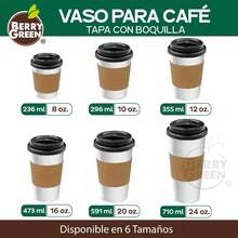 50 Vasos para Cafe de 8 oz (237 ml) Resistentes con Tapa y Manga Protectora, Perfecta Para Cafe, Te y Todo Tipo de Bebidas Calientes, sin Derrames, Biodegradables - 8 onzas - Ver 6