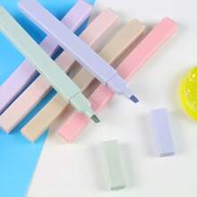 6/12pcs Random Color Muted Neon Highlighter Pens, Rich Color Vintage Style Bright Markers, Large Ink Capacity, Suitable For Students Back To School