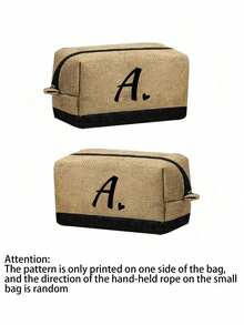 A-Z字母黑色帆布/亚麻手提袋，带化妆包，个性化礼品袋，适合婚礼、生日、海滩、度假、上学等场合，是送给女性、妈妈、老师、朋友、伴娘、学生的绝佳礼物。大容量手提袋，简约设计，便携休闲收纳袋。 - 彩色 - 查看 10