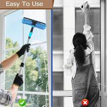 13.7ft Window Cleaning Equipment - Window Cleaner With Squeegee & Scrubber, Extendable Pole For Hard-To-Reach Windows, Includes Replacement Microfiber Pads & Rubber Blades - Blue - View 7