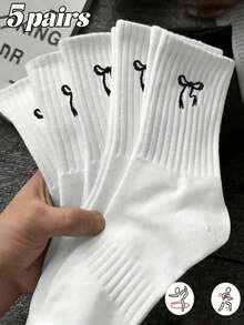 20 đôi tất dài đến bắp chân họa tiết nơ cổ điển dành cho cả nam và nữ, thoáng khí, thấm hút mồ hôi, tất thể thao mềm mại, thích hợp để mặc hàng ngày - Đen và trắng - Xem 2