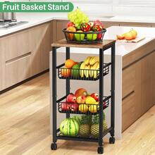 Fruit Basket Vegetable Stand Kitchen Pantry, Pull Out Metal Wire Basket With Wood Top Fruit Vegetable Onions Potatoes Snacks - 11.8"D X 15.7"W X 33.7"H - View 4