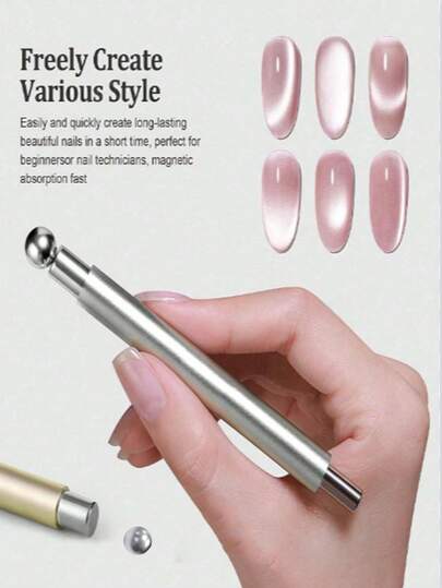 2-In-1 Magnetic Cat Stick Detachable Nail Art Tool, Nail Salon Magnetic Pen, Suitable For Home DIY, Salon, Silver, Salon Manicure, Fashion Design, Professional Tool, Durable Magnet, High-Quality Beads, Nail Art Accessories, Beauty Enthusiasts