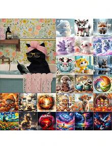 Juego de pintura de diamantes DIY con múltiples patrones de animales de dibujos animados y hermosos paisajes, pintura de diamantes completa, que ofrece una creatividad de regalo única para amigos y familiares, que consta de 1 patrón de 30x40cm y 24 patrones de 20x20cm