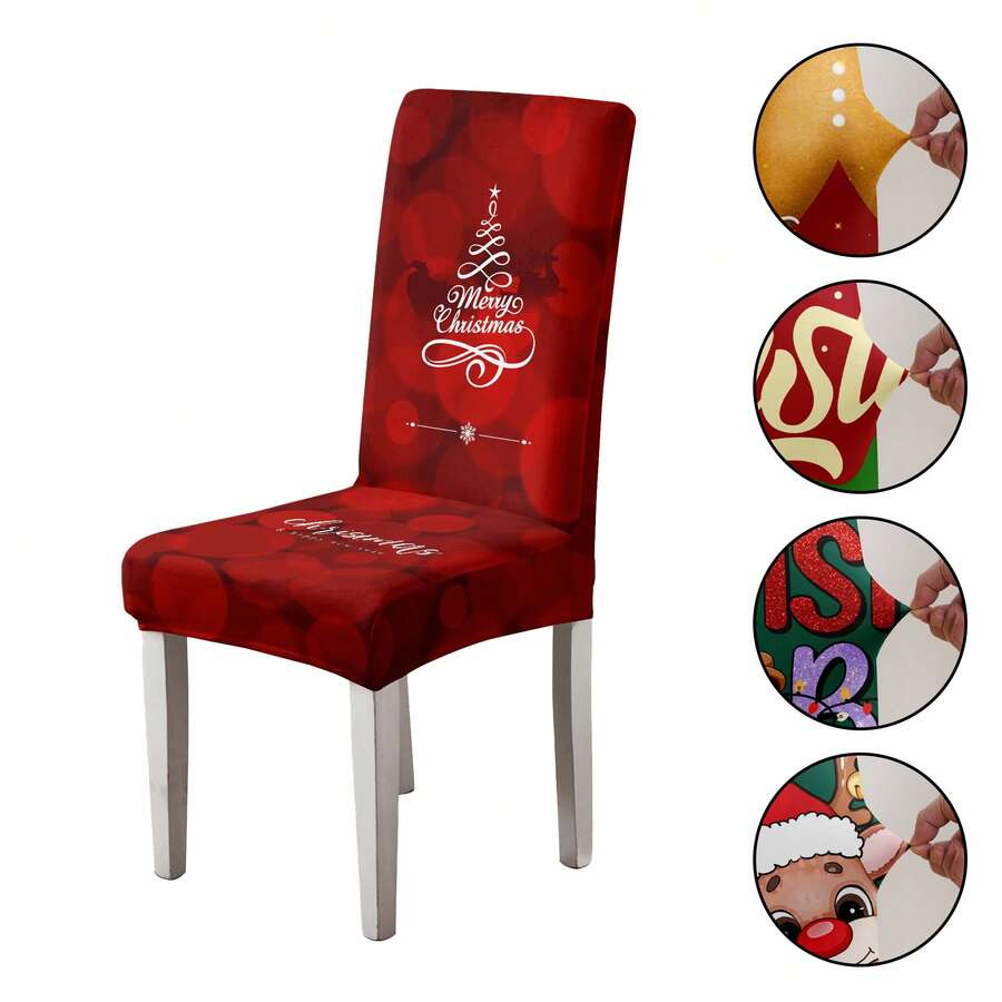 1/4/6pcs 160gsm Printed Christmas Dining Chair Covers, Stretch Removable Washable Spandex Kitchen Chair Seat Protectors, Suitable For Home Or Party Home Decor Christmas Decorations Room Decor Christmas Decorations Home