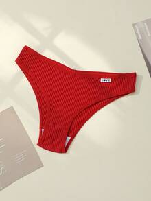 5pcs Briefs Panties Ribbed Knickers Women's High Elastic Underpants Panty Solid Color Underwear Letter Design Lingerie Low-Waist