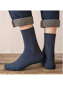 2/6/10双装男士厚款保暖中筒袜，纯色舒适，适合秋冬季 - 彩色 - 查看 8